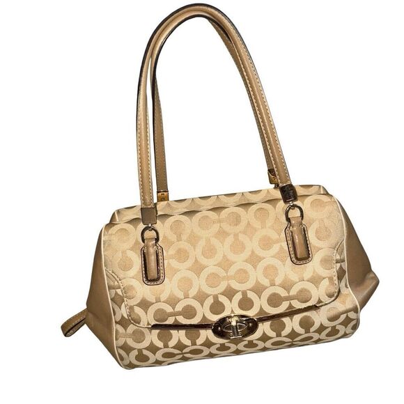 Coach Handbags - COACH Madison Op Art Purse Canvas Shoulder Bag East West Beige Satchel